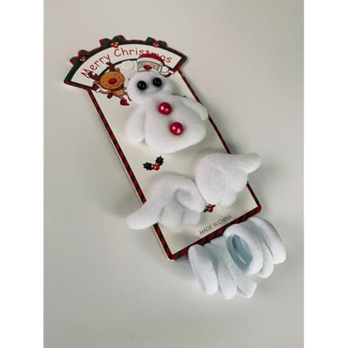 Snowman Hair Clip for Kids, White, with Christmas Design, 6 Pieces Hair Clips and Bows, Polyester with Red Buttons and Festive Ornaments - Image 3